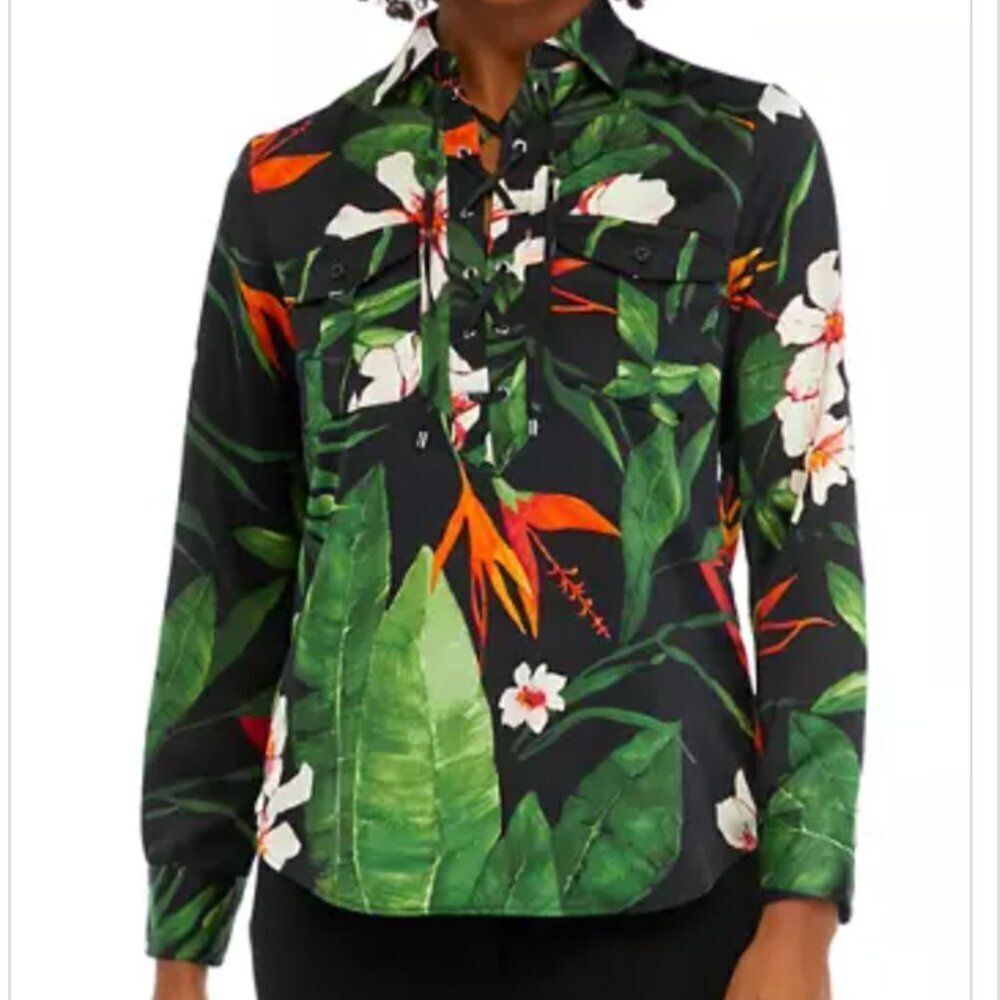 Lauren Ralph Lauren Tropical Print long sleeve Blouse size small